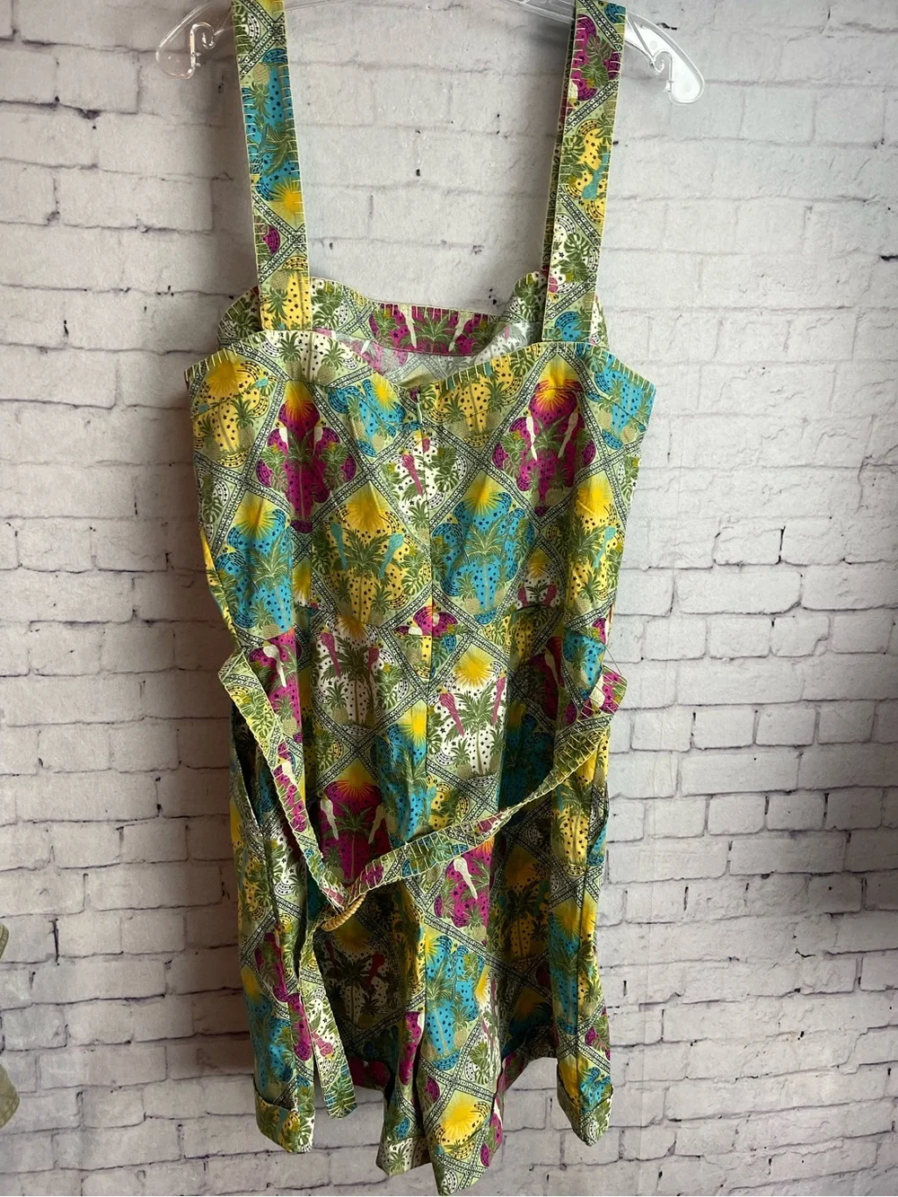 Loft size 16 belted romper fun tropical print with birds new